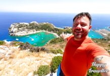 παραλία Άντονι Κουίν Ρόδος, βραχώδης ακτή με τιρκουάζ νερά και φυσική ομορφιά