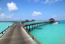 The Sun Siyam Iru Fushi: Το κορυφαίο ξενοδοχείο στις Μαλδίβες Ξύλινη γέφυρα οδηγεί σε πολυτελή μπανγκαλόου χτισμένα πάνω από τα κρυστάλλινα νερά των Μαλδίβων, κάτω από καταγάλανο ουρανό.