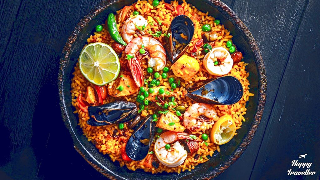 Παέγια – Αυθεντικό ισπανικό πιάτο με θαλασσινά, κοτόπουλο, λαχανικά και ρύζι.